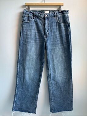 Oliver Logan High Rise Wide Leg Frayed Hem Cropped Jeans Blue Denim Size 33